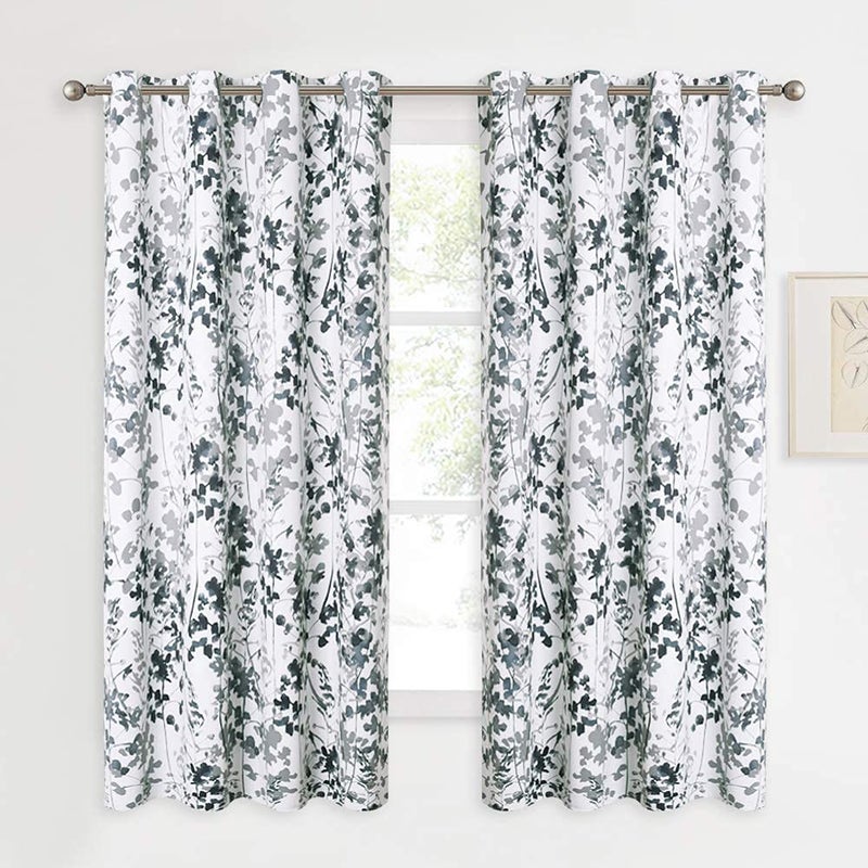 KGORGE Blackout Window Curtains - Farmhouse Curtains with Watercolor Boho Pattern Thermal Insulated Energy Efficient Drapes for Living Room Bedroom Kids Nursery, Set of 2, W 52 x L 45, Grey - Image 2